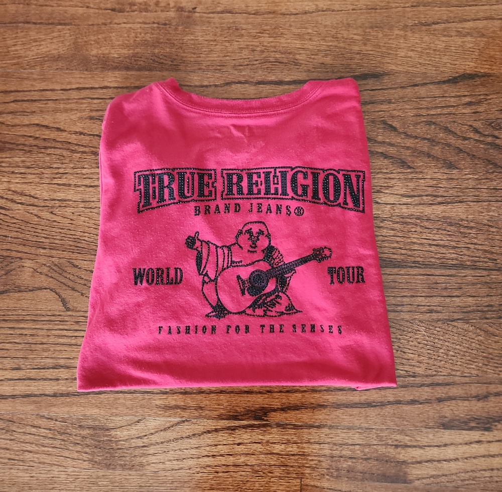 True Religion Hot Pink Logo Guitar Tee